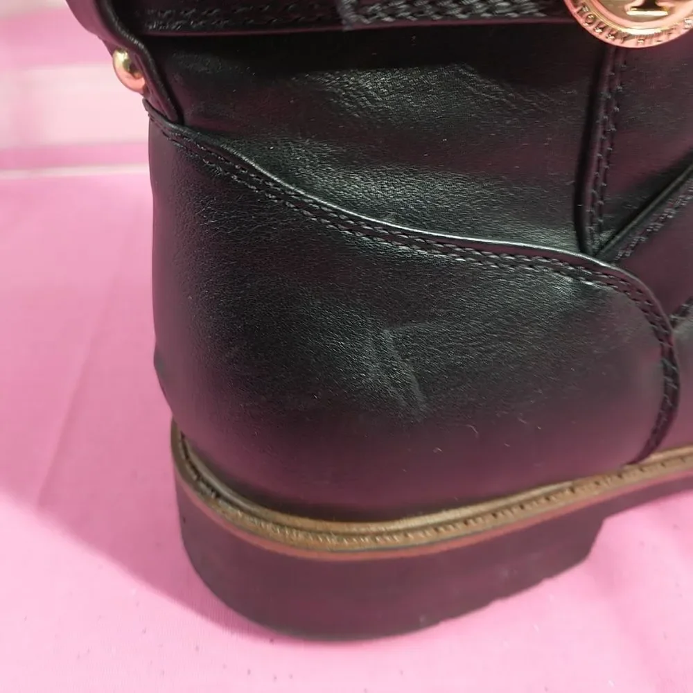 Tommy Hilfiger Womens SZ 9.5M Black Leather Knee-High Riding Boots With Zipper .